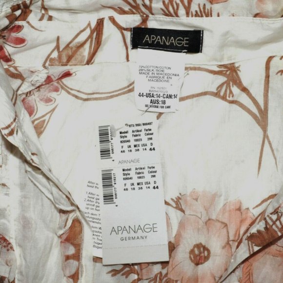 APANAGE GERMANY NEW NWT SIZE 14 L LARGE IVORY FLORAL PRINT RUFFLE LACE BLOUSE - Picture 5 of 7